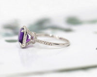 1 CT Cushion Cut Amethyst Diamond 925 Sterling Silver Halo Women Anniversary Ring