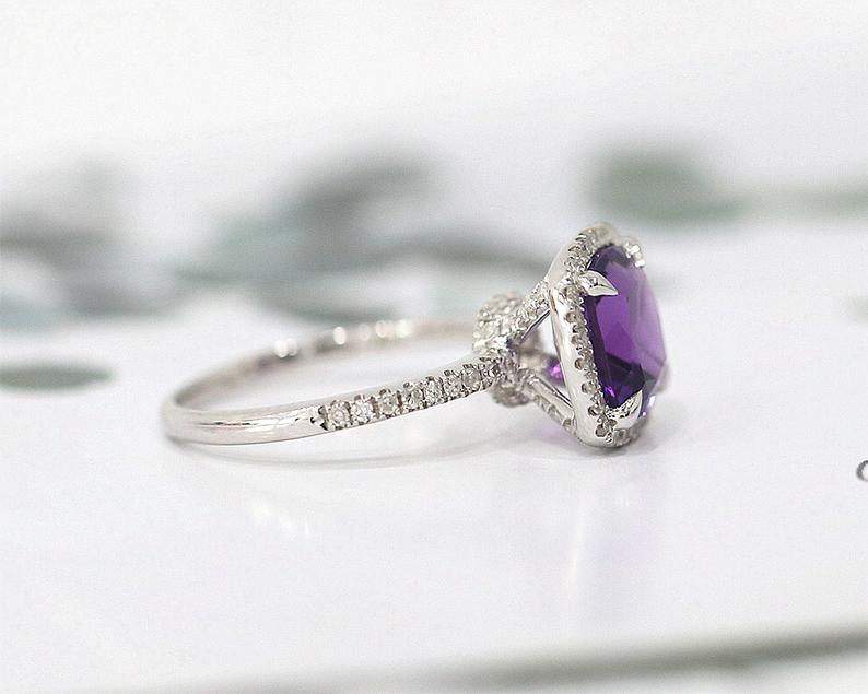 1 CT Cushion Cut Amethyst Diamond 925 Sterling Silver Halo Women Anniversary Ring