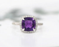 1 CT Cushion Cut Amethyst Diamond 925 Sterling Silver Halo Women Anniversary Ring