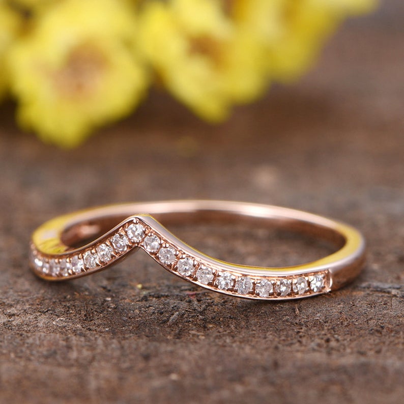 0.25 CT Round Cut CZ Diamond Rose Gold Over On 925 Sterling Silver Curved Engagement Ring