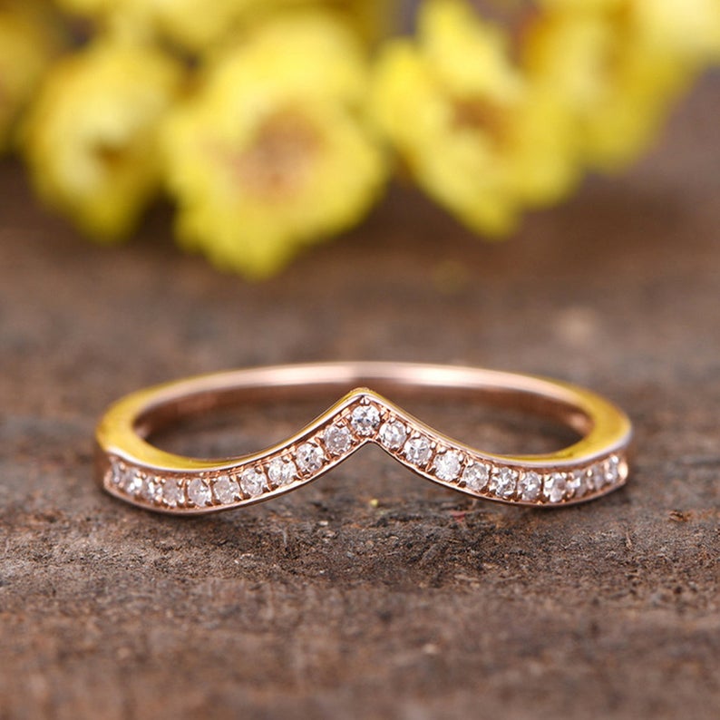 0.25 CT Round Cut CZ Diamond Rose Gold Over On 925 Sterling Silver Curved Engagement Ring