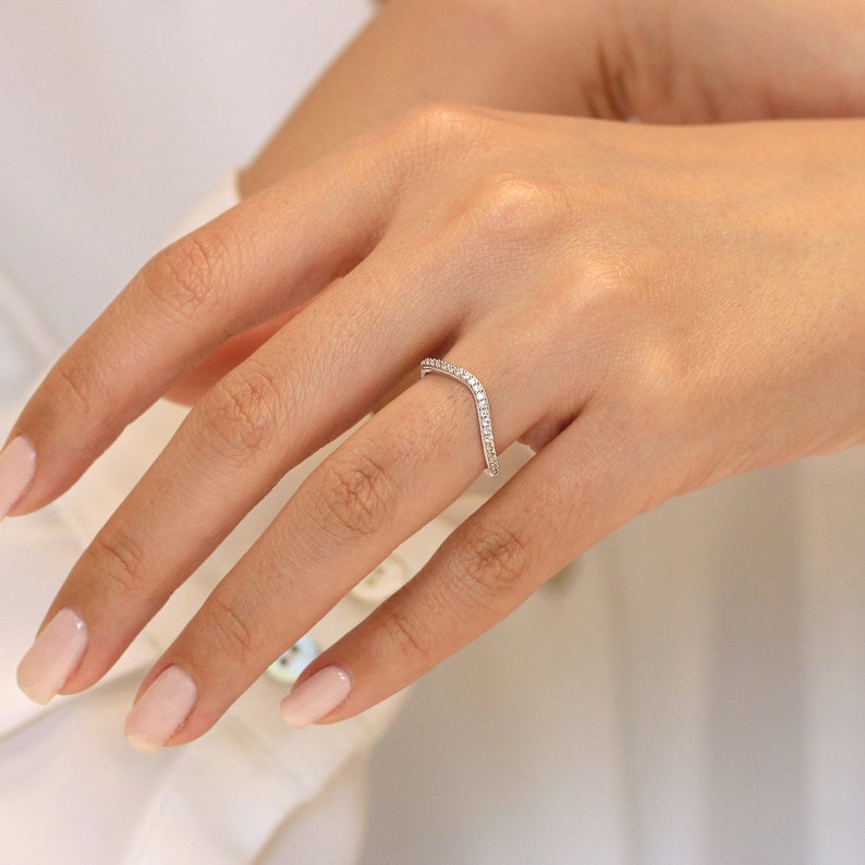 0.26 CT Brilliant Cut Diamond 925 Sterling Silver Curve Wedding Half Eternity Band Ring