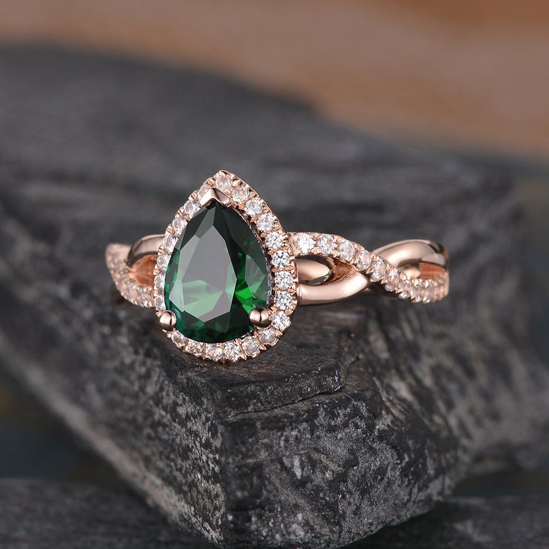 1 CT Pear Cut Emerald Diamond 925 Sterling Silver Infinity Halo Wedding Ring
