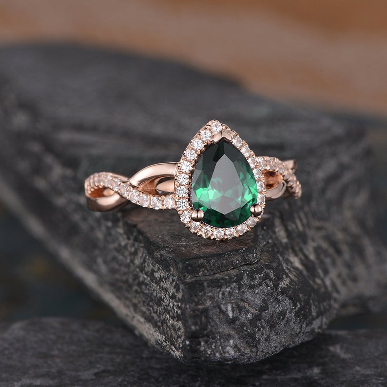 1 CT Pear Cut Emerald Diamond 925 Sterling Silver Infinity Halo Wedding Ring
