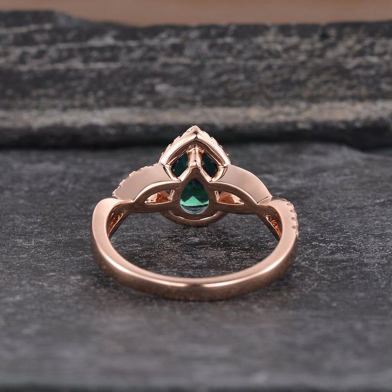 1 CT Pear Cut Emerald Diamond 925 Sterling Silver Infinity Halo Wedding Ring