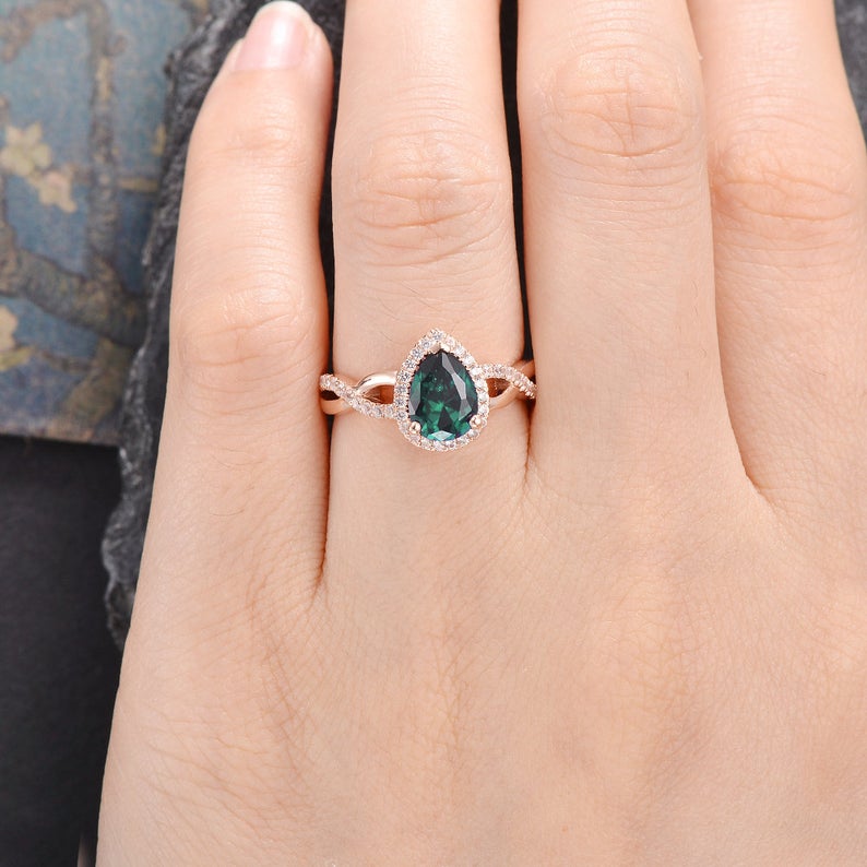 1 CT Pear Cut Emerald Diamond 925 Sterling Silver Infinity Halo Wedding Ring