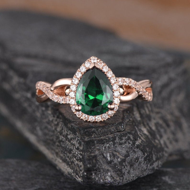 1 CT Pear Cut Emerald Diamond 925 Sterling Silver Infinity Halo Wedding Ring