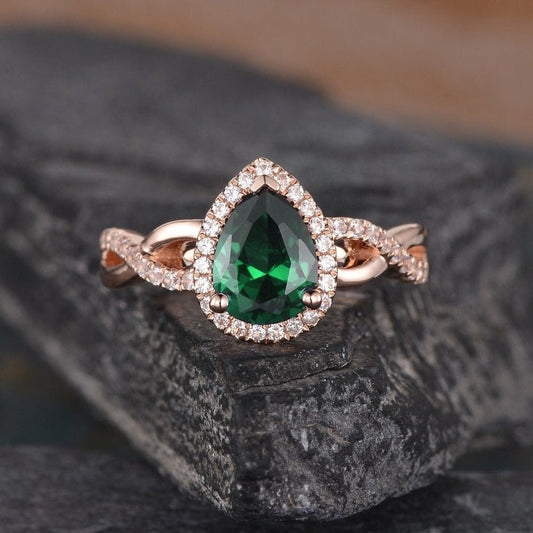1 CT Pear Cut Emerald Diamond 925 Sterling Silver Infinity Halo Wedding Ring
