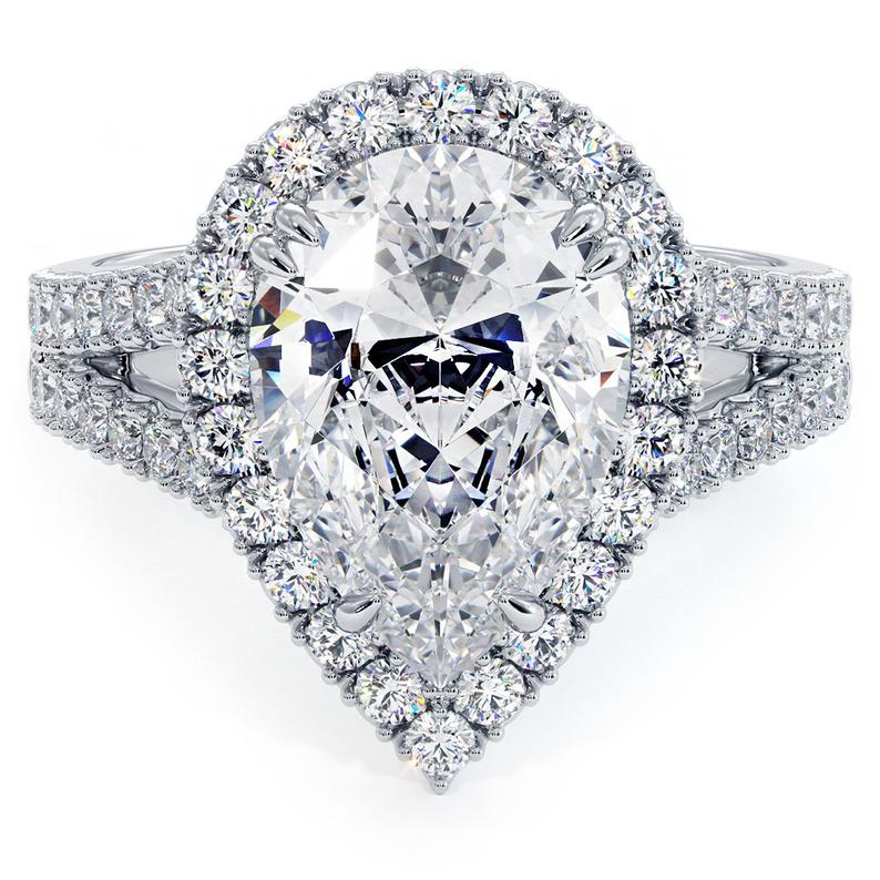 2 CT Pear Cut Diamond 925 Sterling Silver Halo Split Shank Engagement Ring