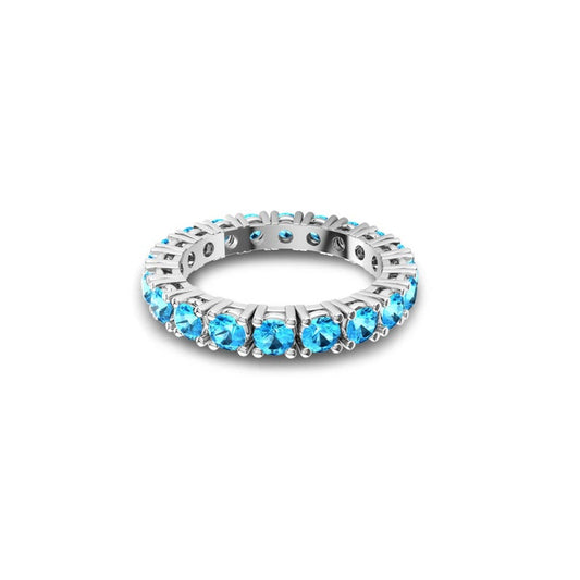1 CT Round Cut Blue Topaz Diamond White Gold Over On 925 Sterling Silver Full Eternity Band Ring