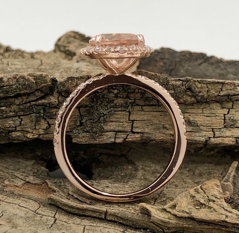 2 CT Oval Cut Morganite Diamond 925 Sterling Silver Halo Women's Engagement Ring