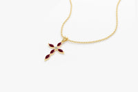 1.50 Ct Marquise Cut Red Ruby Cross Pendant In Yellow Gold Over On 925 Sterling Silver