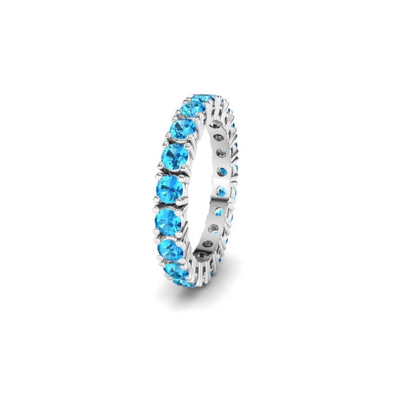 1 CT Round Cut Blue Topaz Diamond White Gold Over On 925 Sterling Silver Full Eternity Band Ring