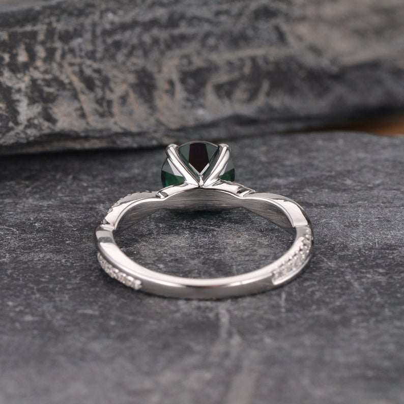 1.50 Ct Round Cut Green Emerald & White Cz 925 Sterling Silver Infinity Twist Band Engagement Ring