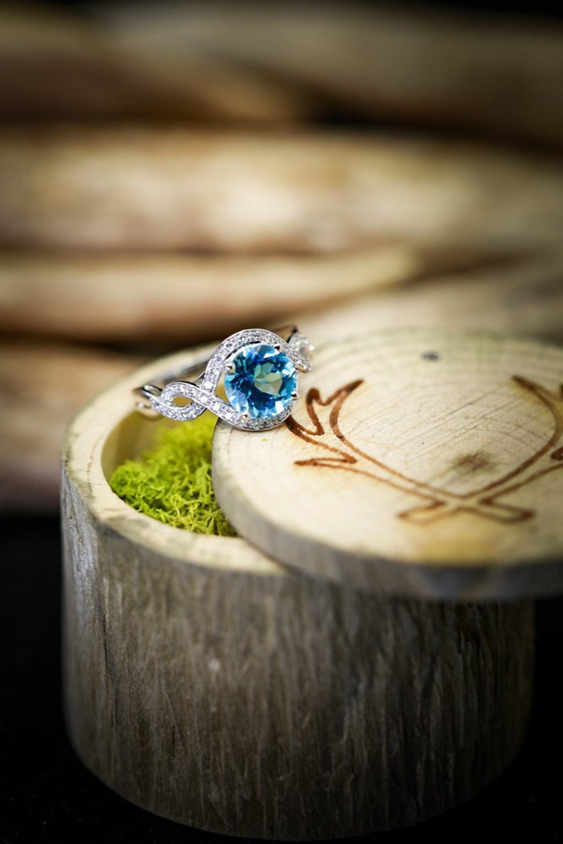 1 CT Round Cut Blue Topaz Diamond 925 Sterling Silver Halo Infinity Band Ring