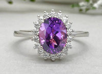 1 CT Oval Cut Amethyst Diamond White Gold Over On 925 Sterling Silver Halo Wedding Ring For Women