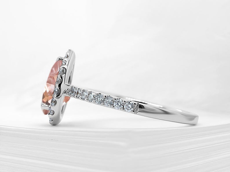 1 CT Pear Cut Morganite Diamond 925 Sterling Silver Halo Wedding Ring