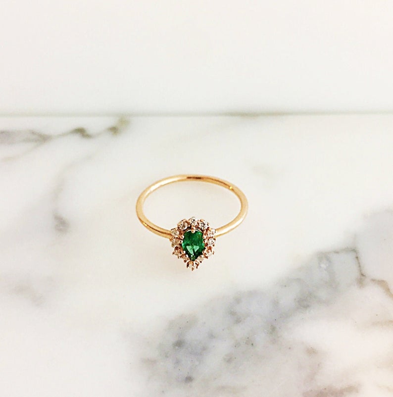 1 CT Pear Cut Emerald Diamond 925 Sterling Silver Halo Engagement Ring