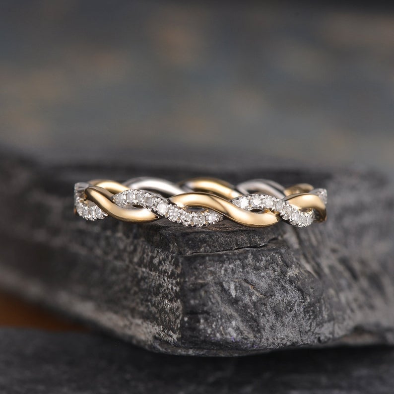 1.20 Ct Round Cut White Cz Two Tone 925 Sterling Silver Infinity Engagement Band Ring