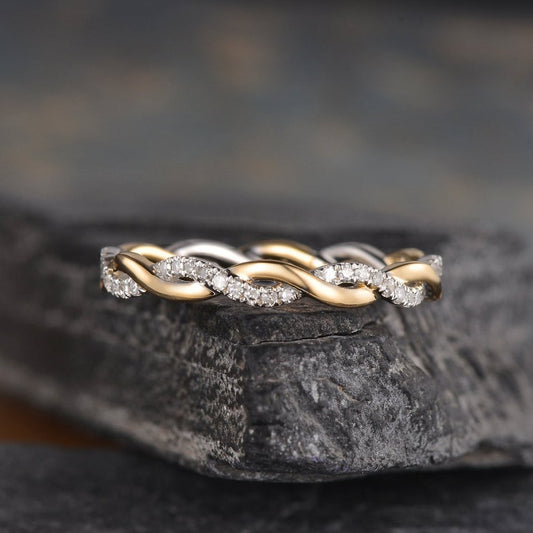 1.20 Ct Round Cut White Cz Two Tone 925 Sterling Silver Infinity Engagement Band Ring