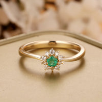 1 CT Round Cut Green Emerald Diamond Yellow Gold Ove On 925 Sterling Silver Halo Engagement Ring
