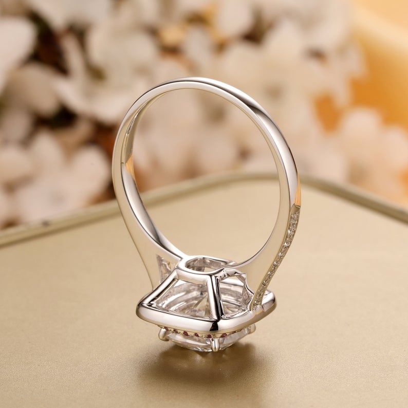 2.0 CT Cushion Cut Pink Sapphire Diamond 925 Sterling Silver Double Halo Anniversary Ring