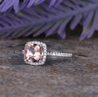 1 CT Cushion Cut Morganite Diamond 925 Sterling Silver Halo Woman Engagement Ring