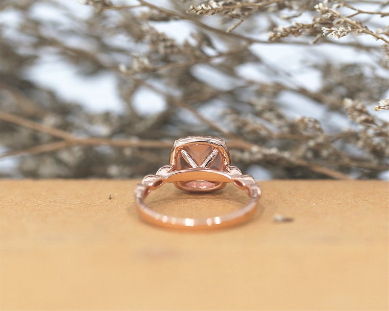 1 CT Cushion Cut Pink Morganite Diamond 925 Sterling Silver Halo Wedding Ring