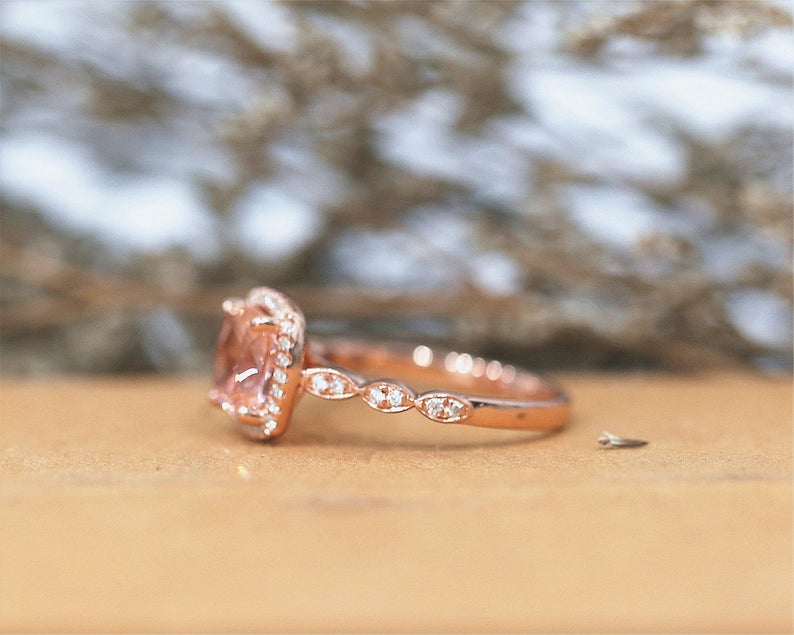 1 CT Cushion Cut Pink Morganite Diamond 925 Sterling Silver Halo Wedding Ring
