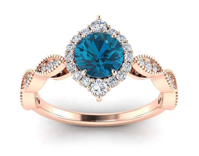 3 CT Round Cut London Blue Topaz Diamond 925 Sterling Silver Women Halo Wedding Ring
