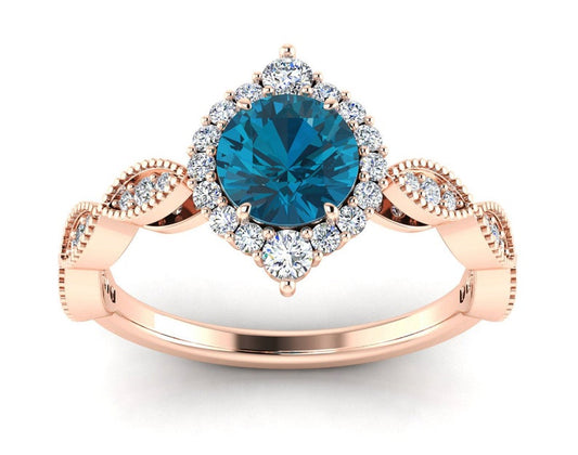 3 CT Round Cut London Blue Topaz Diamond 925 Sterling Silver Women Halo Wedding Ring