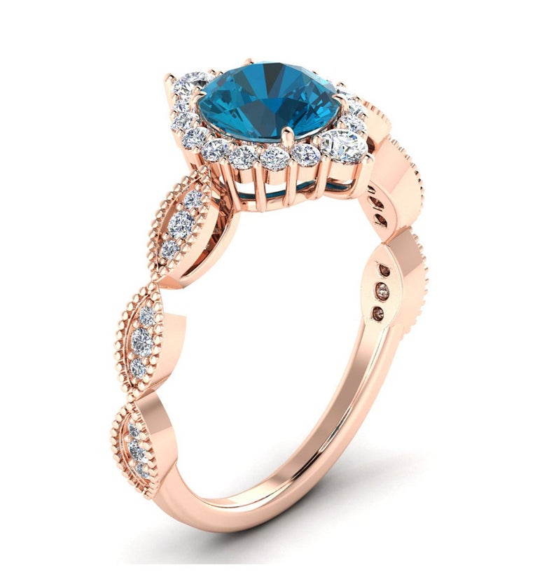 3 CT Round Cut London Blue Topaz Diamond 925 Sterling Silver Women Halo Wedding Ring