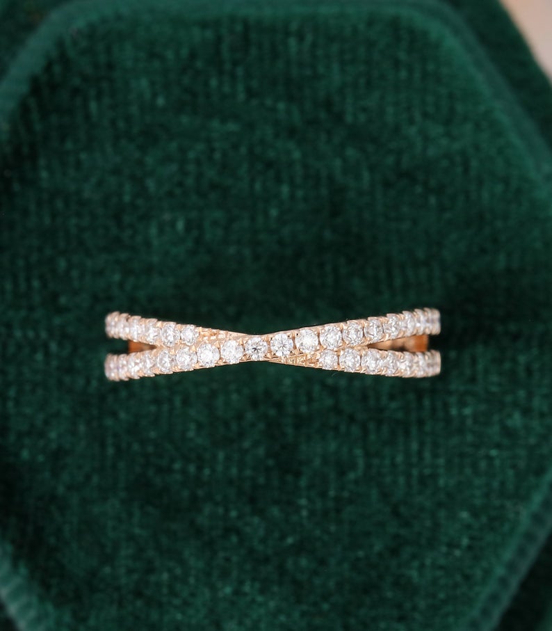 0.75 CT Round Cut Diamond 925 Sterling Silver Women Cross Half Infinity Wedding Band Ring