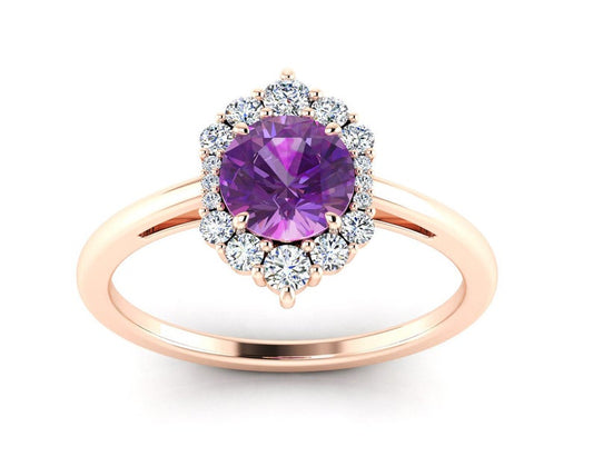 2 CT Round Cut Amethyst Diamond Rose Gold Over On 925 Sterling Silver Halo Anniversary Ring