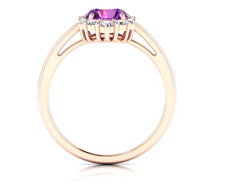 2 CT Round Cut Amethyst Diamond Rose Gold Over On 925 Sterling Silver Halo Anniversary Ring
