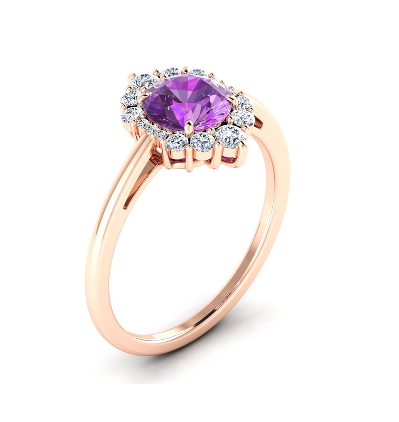 2 CT Round Cut Amethyst Diamond Rose Gold Over On 925 Sterling Silver Halo Anniversary Ring