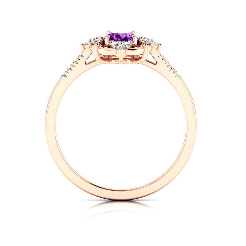 1 CT Oval Cut Amethyst Diamond Rose Gold Over On 925 Sterling Silver Anniversary Ring