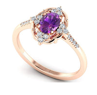 1 CT Oval Cut Amethyst Diamond Rose Gold Over On 925 Sterling Silver Anniversary Ring