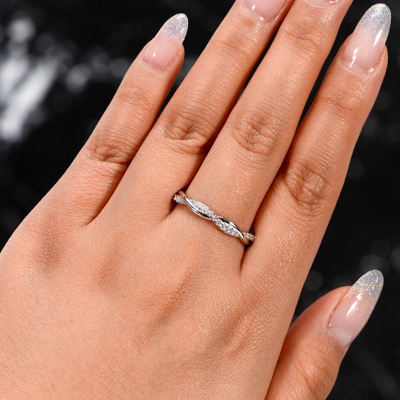 1 CT Round Cut Diamond 925 Sterling Silver Full Eternity Band Twisted Rope Ring For Women