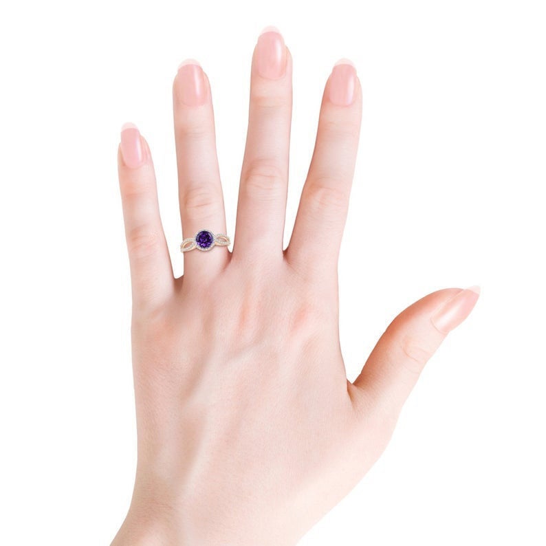 2 CT Round Cut Amethyst Diamond 925 Sterling Silver Halo Engagement Ring