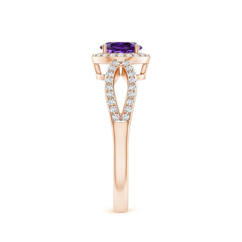 2 CT Round Cut Amethyst Diamond 925 Sterling Silver Halo Engagement Ring