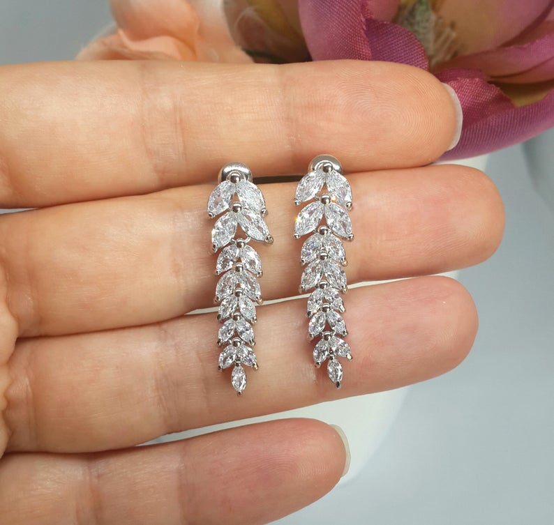 3.75 Ct Marquise Cut Diamond 925 Sterling Silver Engagement Dangle Earrings