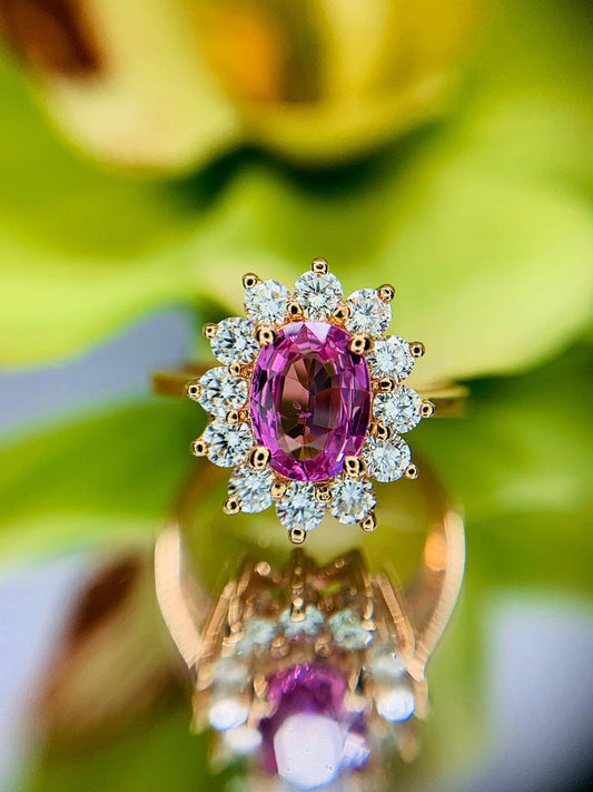 1 CT Oval Cut Pink Sapphire & Diamond Rose Gold Over On 925 Sterling Silver Halo Anniversary Ring