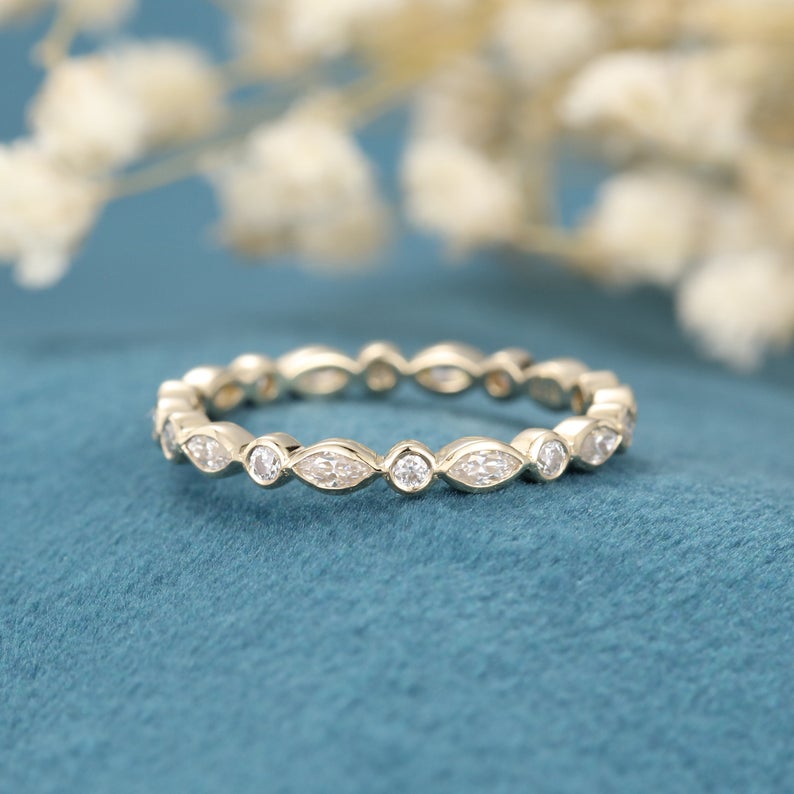 1 CT Marquise Cut Diamond 925 Sterling Silver Full Eternity Wedding Band Ring