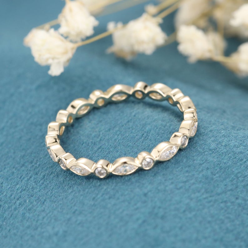 1 CT Marquise Cut Diamond 925 Sterling Silver Full Eternity Wedding Band Ring