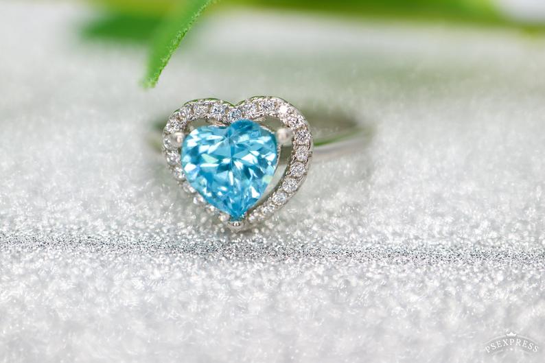 1 CT Heart Cut Aquamarine Diamond 925 Sterling Silver Halo Anniversary Ring - atjewels.in