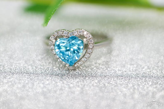 1 CT Heart Cut Aquamarine Diamond 925 Sterling Silver Halo Anniversary Ring - atjewels.in