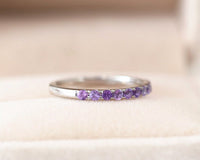 0.75 CT Round Cut Amethyst Diamond 925 Sterling Silver Half Eternity Wedding Ring