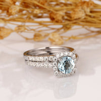 1 CT Round Cut Aquamarine Diamond 925 Sterling Silver Wedding Bridal Set