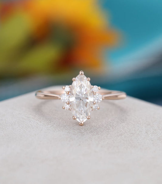 1 CT Marquise cut Diamond Rose Gold Over On 925 Sterling Silver Solitaire With Accents Ring
